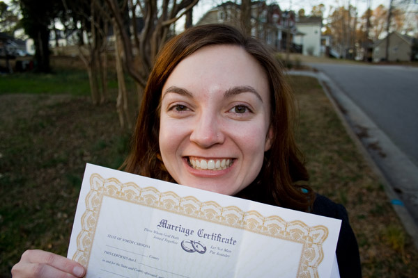 Erica with Marriage Certificate